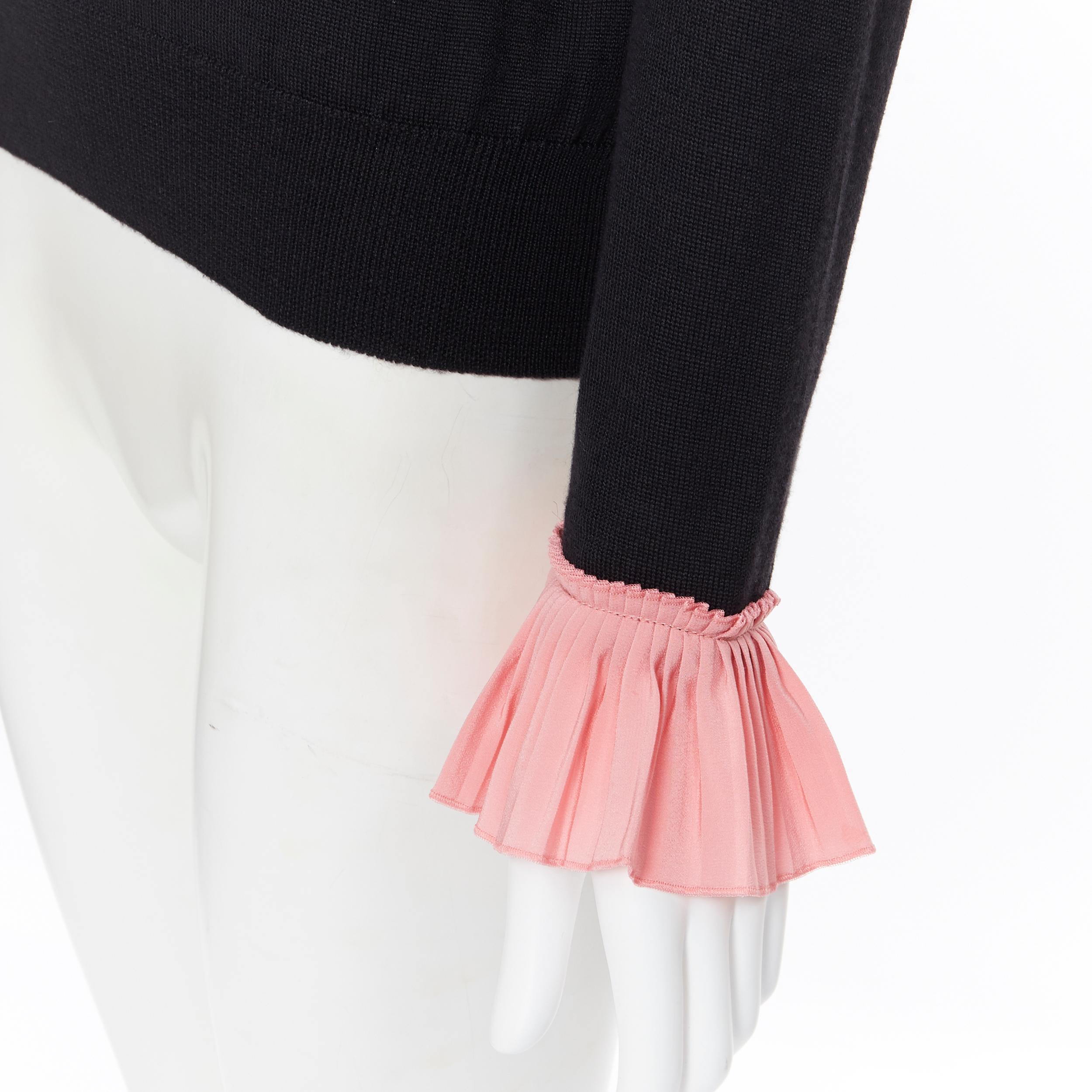 GUCCI MICHELE black silk cashmere wool pink ruffle pearl crystal sweater M 3