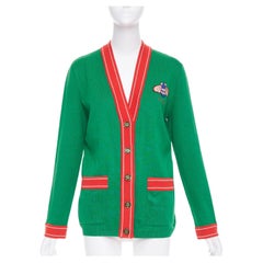 GUCCI Michele green cotton cashmere Bee embroidered cardigan XXS
