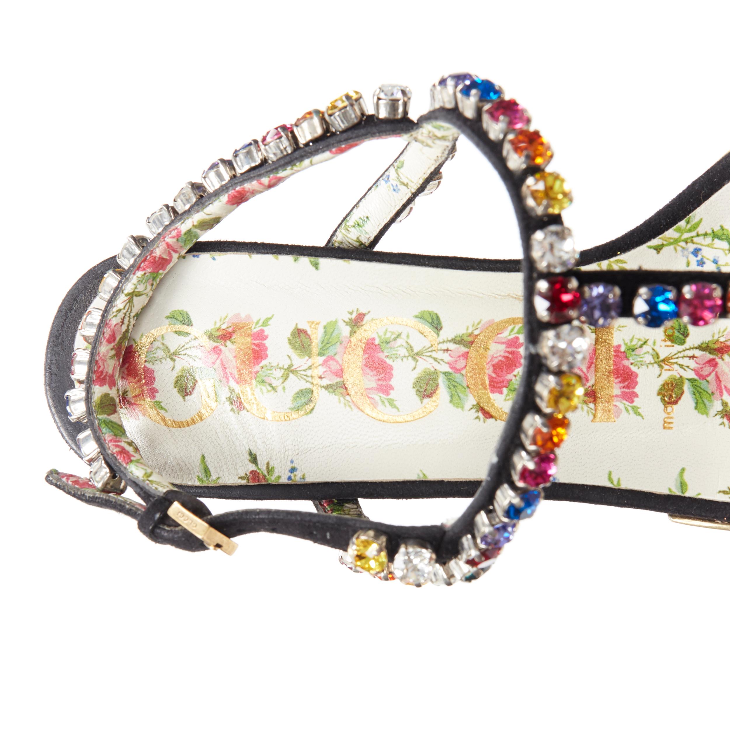 GUCCI Michele Mira rainbow jewel strass crystal block heel T-strap sandal EU35.5 3