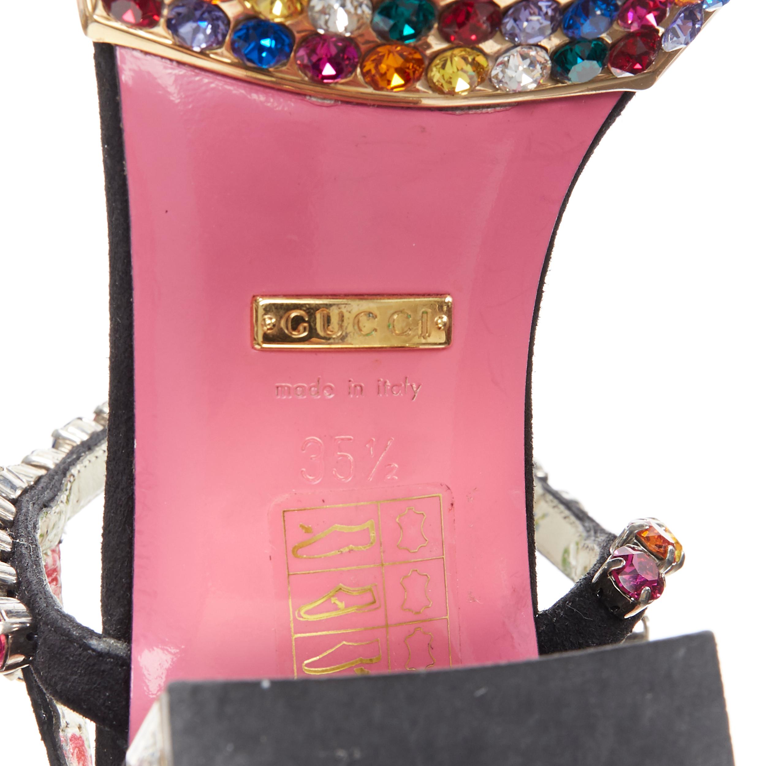 GUCCI Michele Mira rainbow jewel strass crystal block heel T-strap sandal EU35.5 4