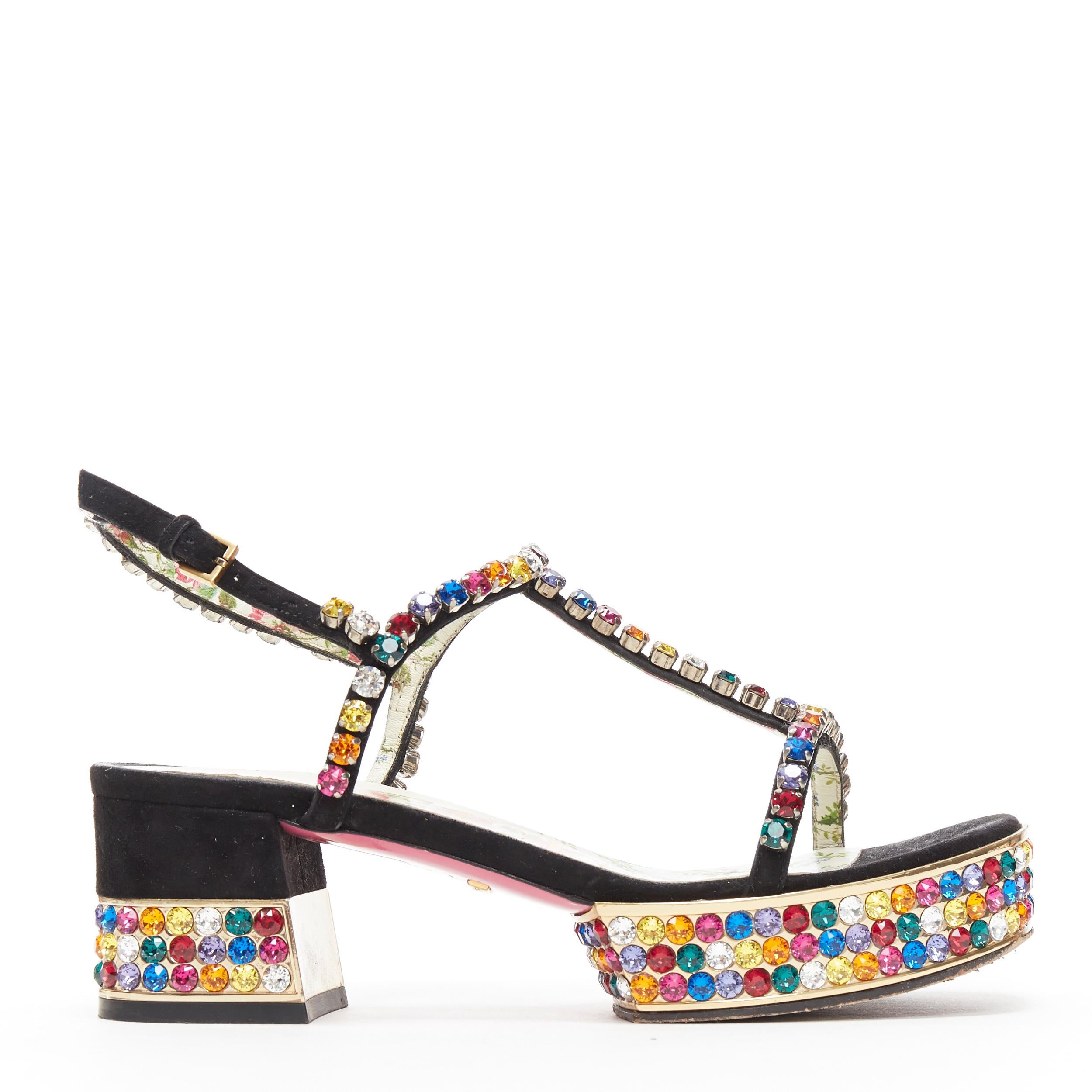 GUCCI Michele Mira rainbow jewel strass crystal block heel T-strap sandal   at 1stDibs