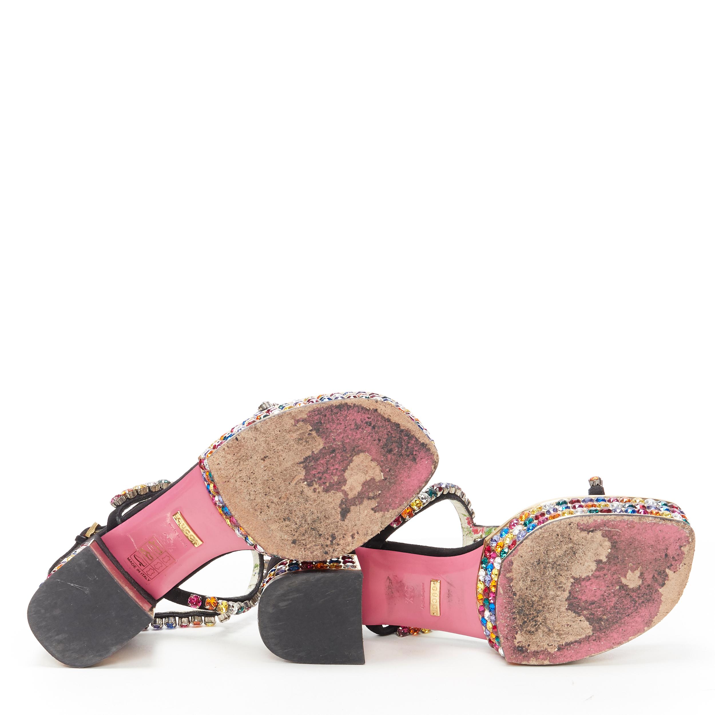 Beige GUCCI Michele Mira rainbow jewel strass crystal block heel T-strap sandal EU35.5