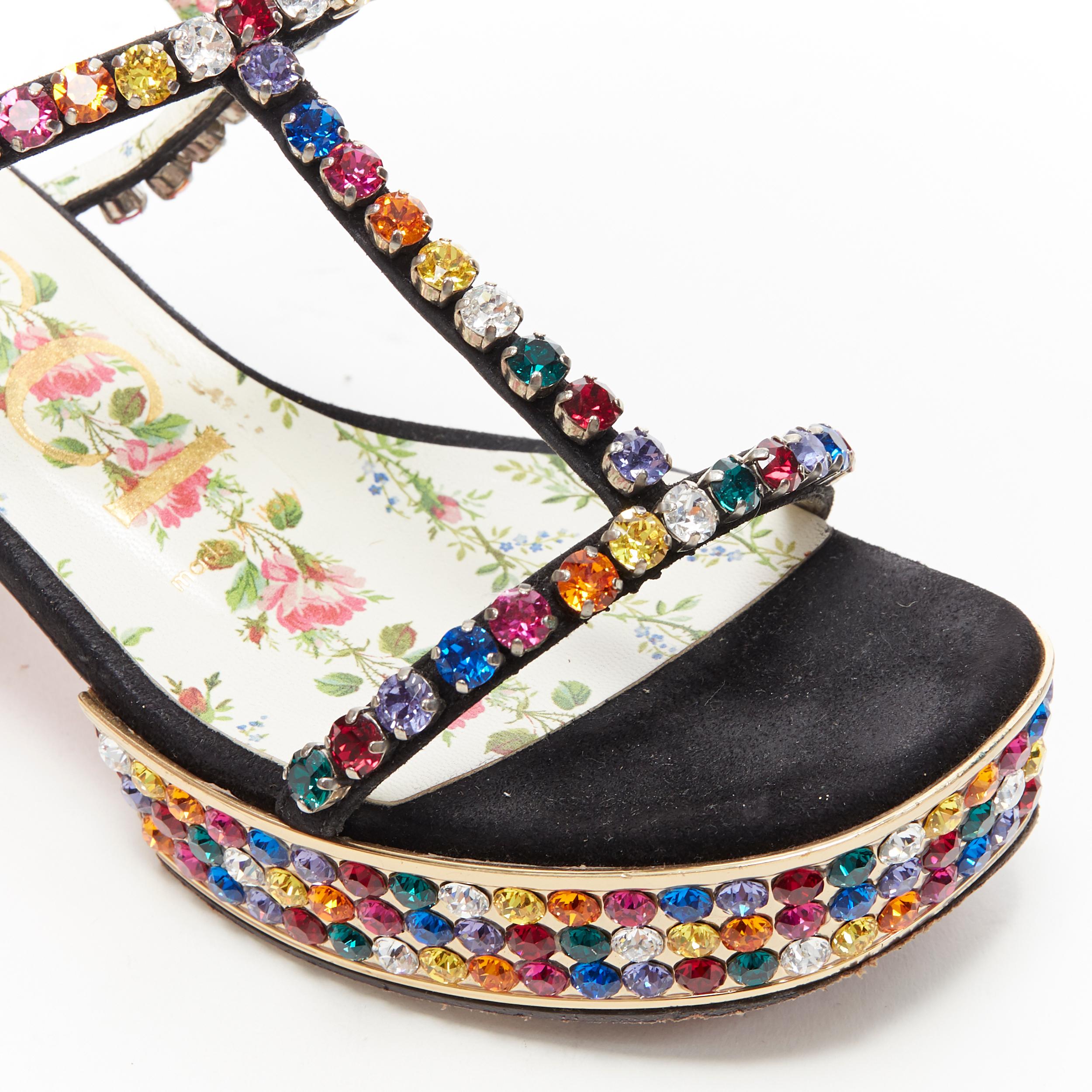 GUCCI Michele Mira rainbow jewel strass crystal block heel T-strap sandal EU35.5 In Good Condition In Hong Kong, NT
