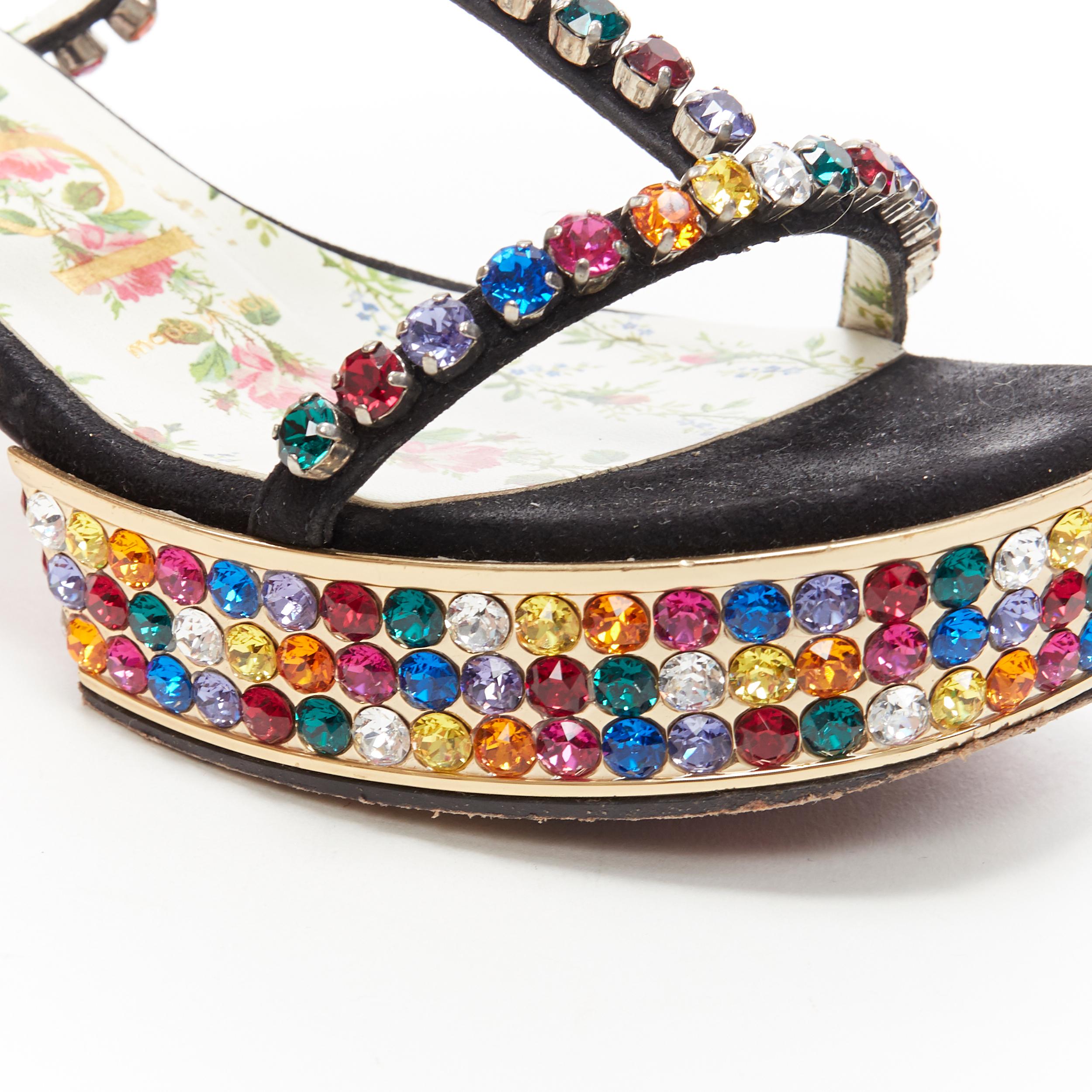 Women's GUCCI Michele Mira rainbow jewel strass crystal block heel T-strap sandal EU35.5