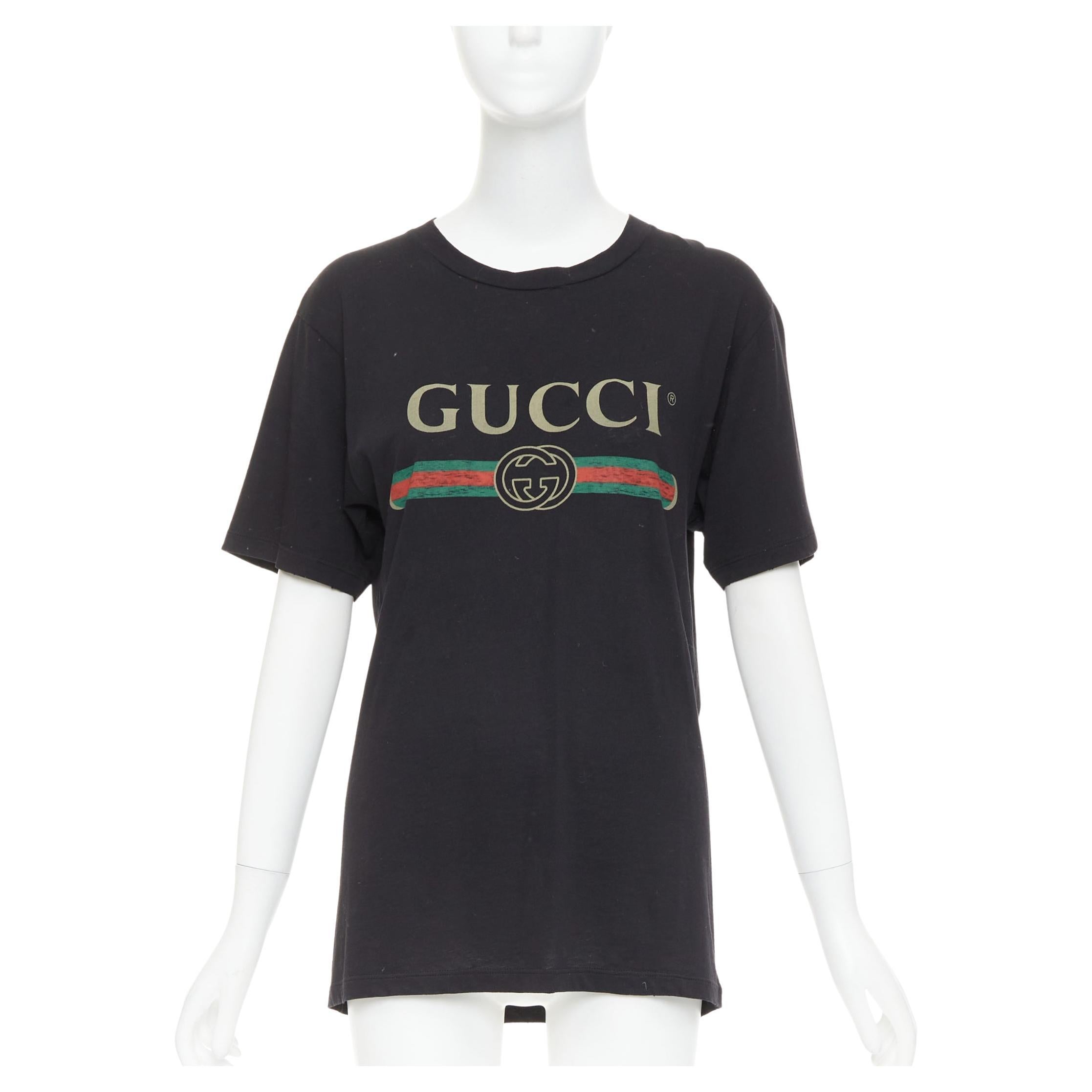T-shirt Gucci vintage noir brodé du motif GG, signé Alessandro Michele, taille XXS