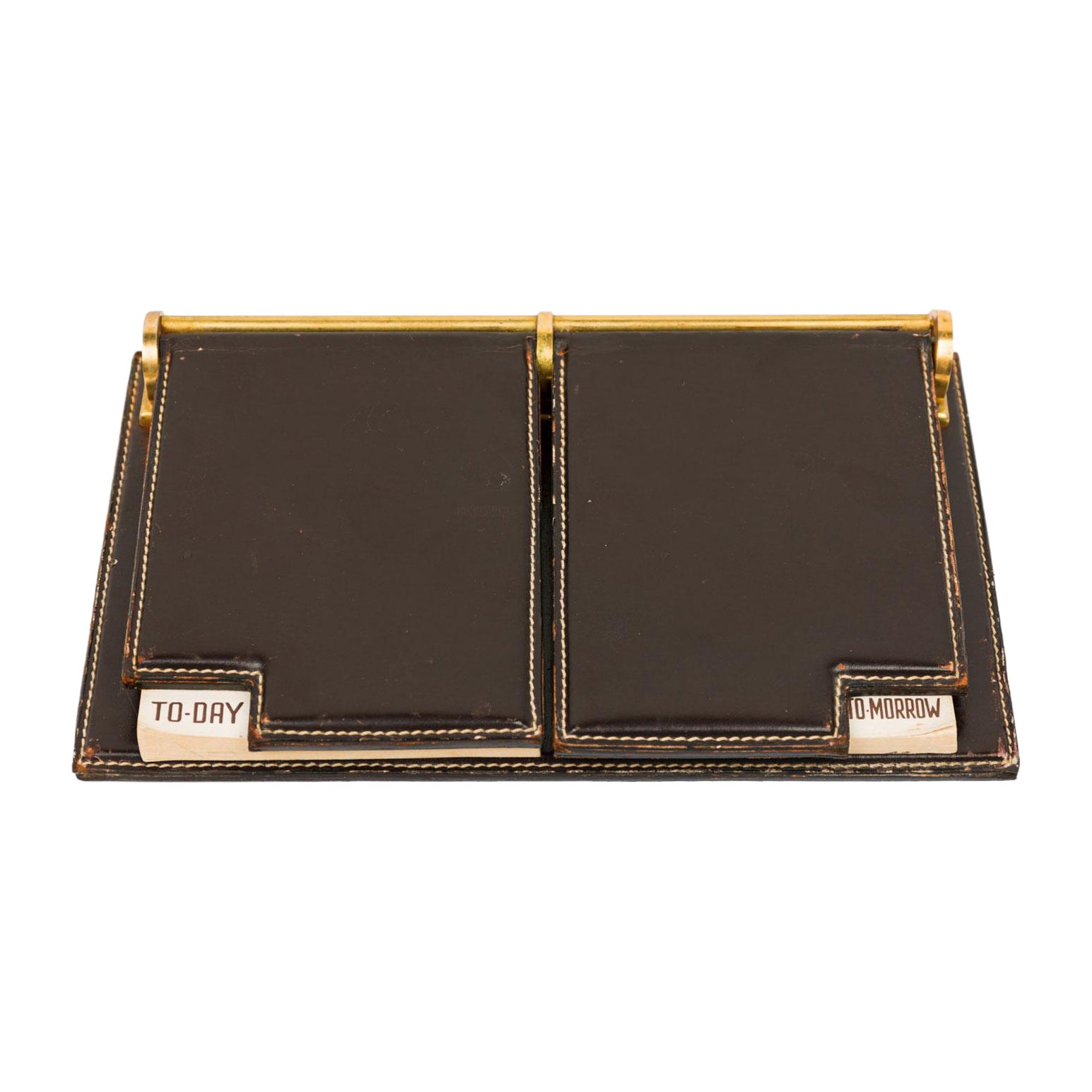 Gucci Mid-Century Modern Dark Brown Leather and Brass Desk Planner For Sale