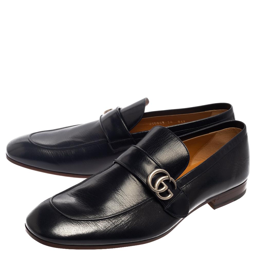 Men's Gucci Midnight Blue Leather Double G Loafers Size 48