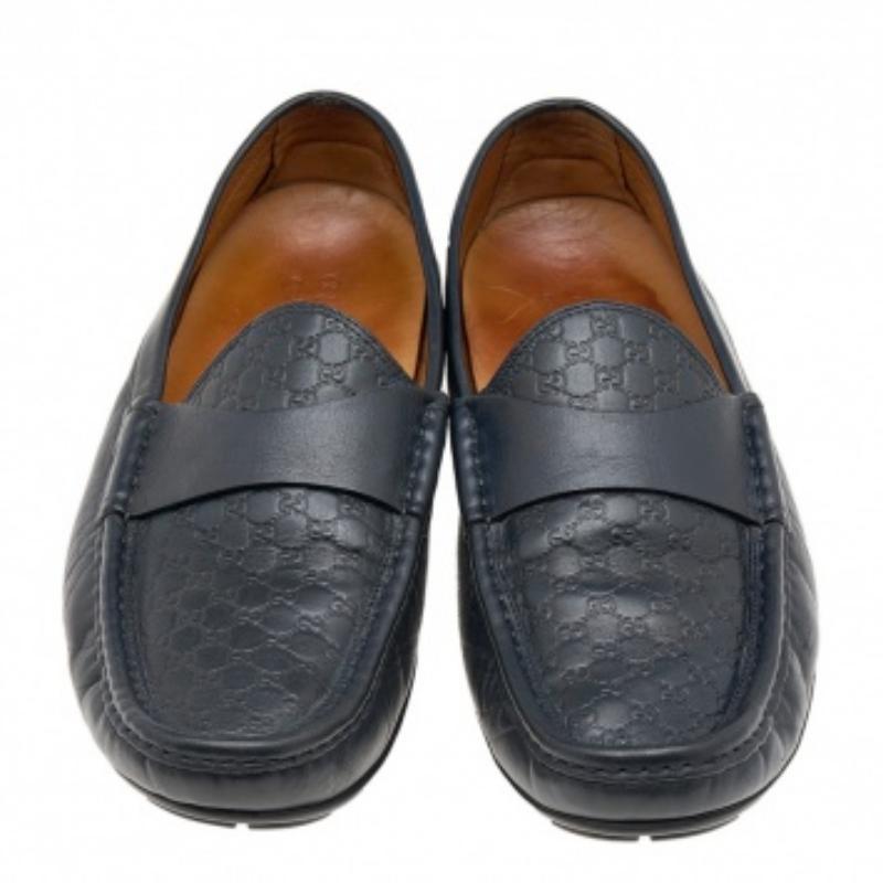 Gucci Mitternachtsblauer Micro Guccissima Leder Slip On Loafers Größe 42 Herren
