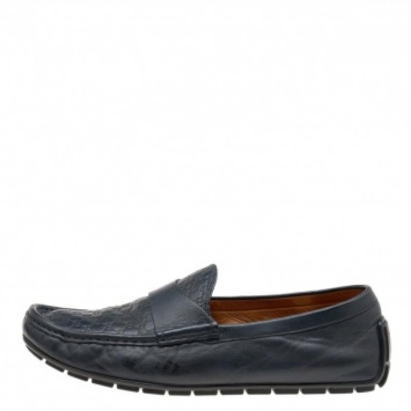 Gucci Mitternachtsblauer Micro Guccissima Leder Slip On Loafers Größe 42 2