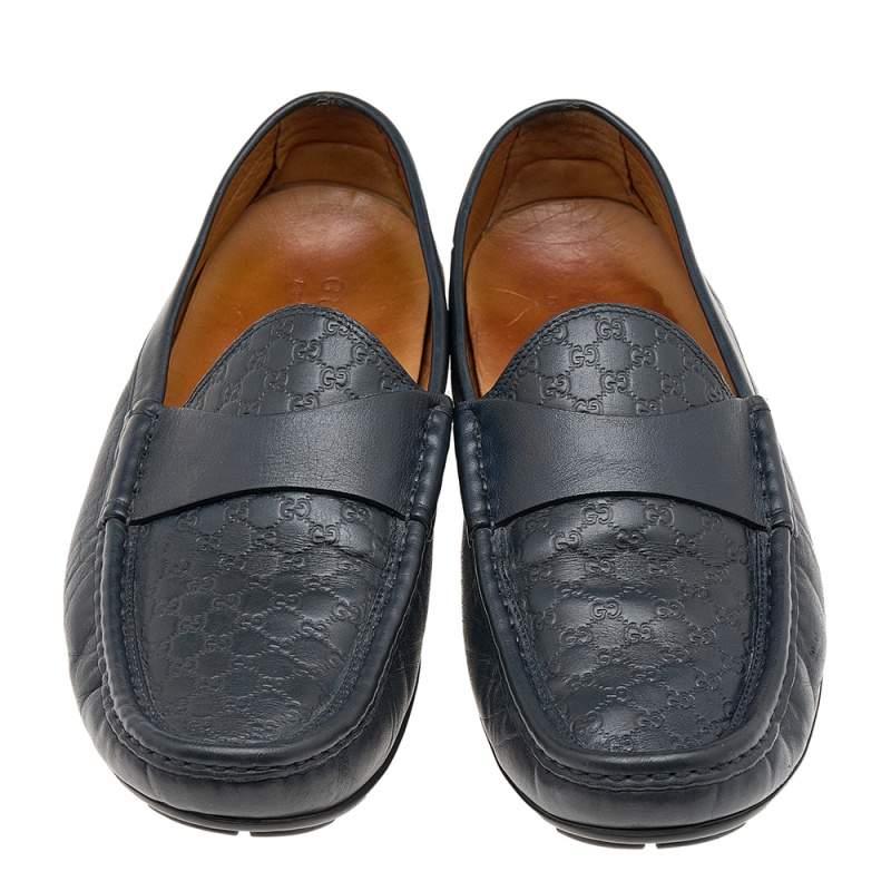 Gucci Midnight Blue Micro Guccissima Leather Slip On Loafers Size 42 For Sale 2