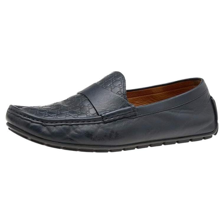 Gucci Midnight Blue Micro Guccissima Leather Slip On Loafers Size 42 For Sale