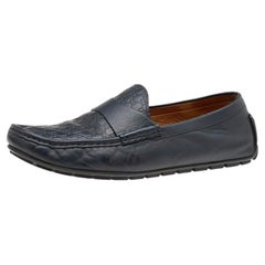 Gucci Midnight Blue Micro Guccissima Leather Slip On Loafers Size 42