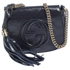 Gucci Midnight Blue Patent Leather Soho Flap Chain Crossbody Bag