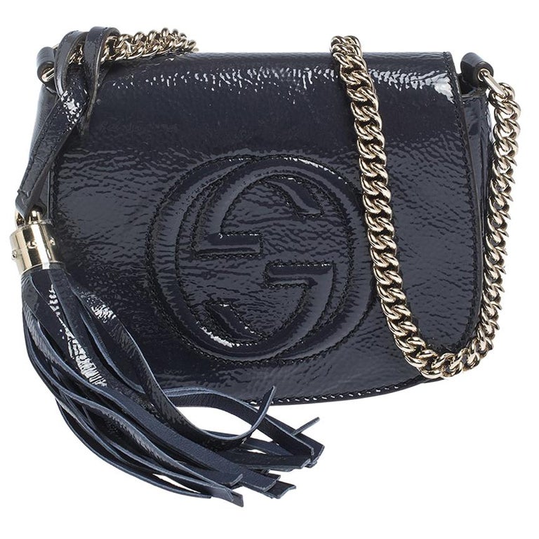 Gucci Midnight Blue Patent Leather Soho Flap Chain Crossbody Bag For Sale  at 1stDibs | gucci bloom purse, gucci disco, gucci sylvie