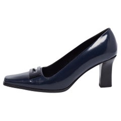 Gucci Midnight Blue Patent Leather Square-Toe Pumps Size 36.5