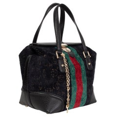 GUCCI midnight blue VELVET HORSEBIT TREASURE SMALL BOSTON Bag