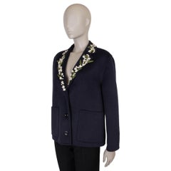 GUCCI midnight blue wool & angora 2018 FLOWER EMBELLISHED Jacket 42 M