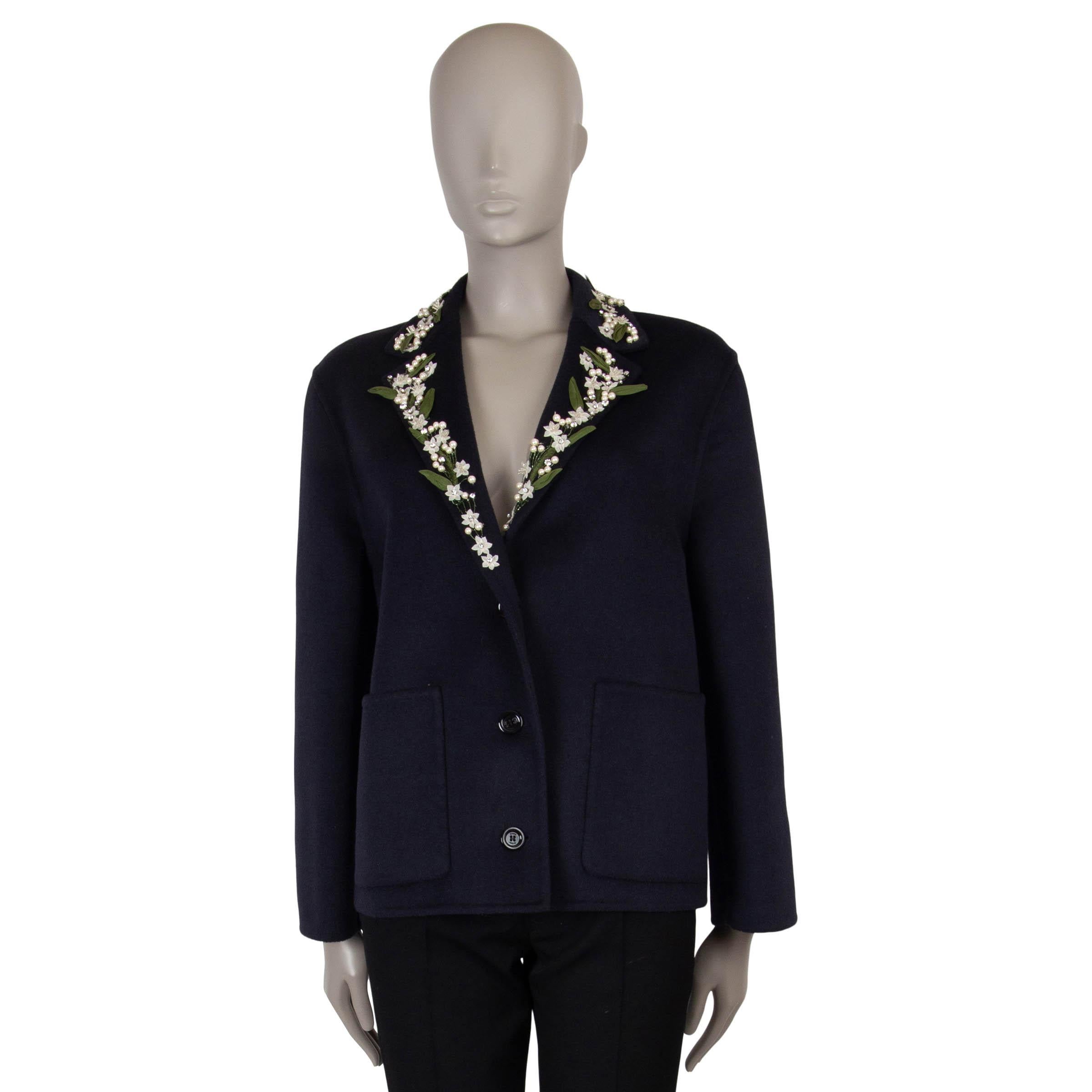 GUCCI midnight blue wool & angora 2018 FLOWER EMBELLISHED Jacket 42 M For Sale