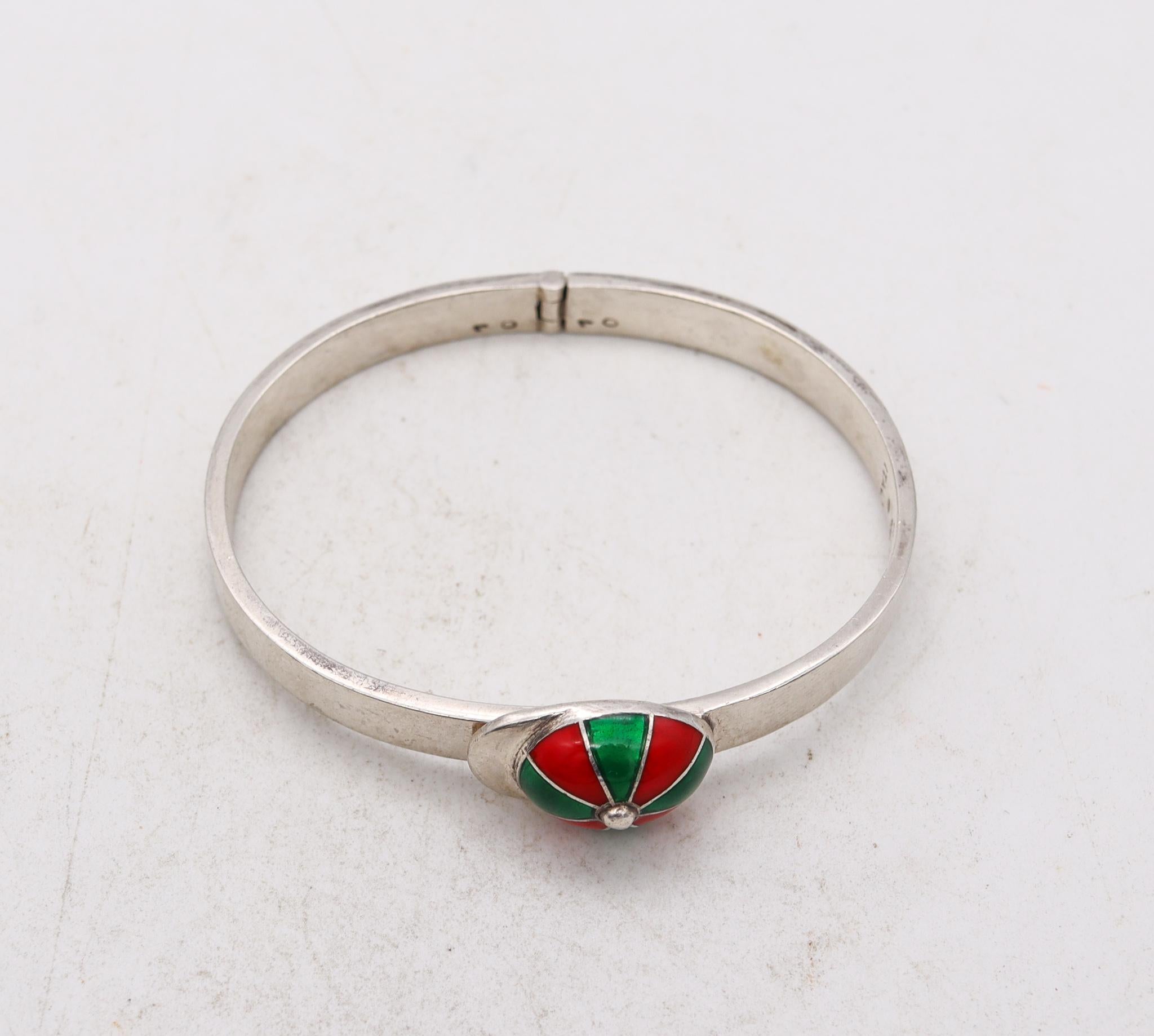 Women's or Men's Gucci Milan 1970 Rare Equestrian Jockey Hat Cuff In .925 Sterling Silver Enamel For Sale