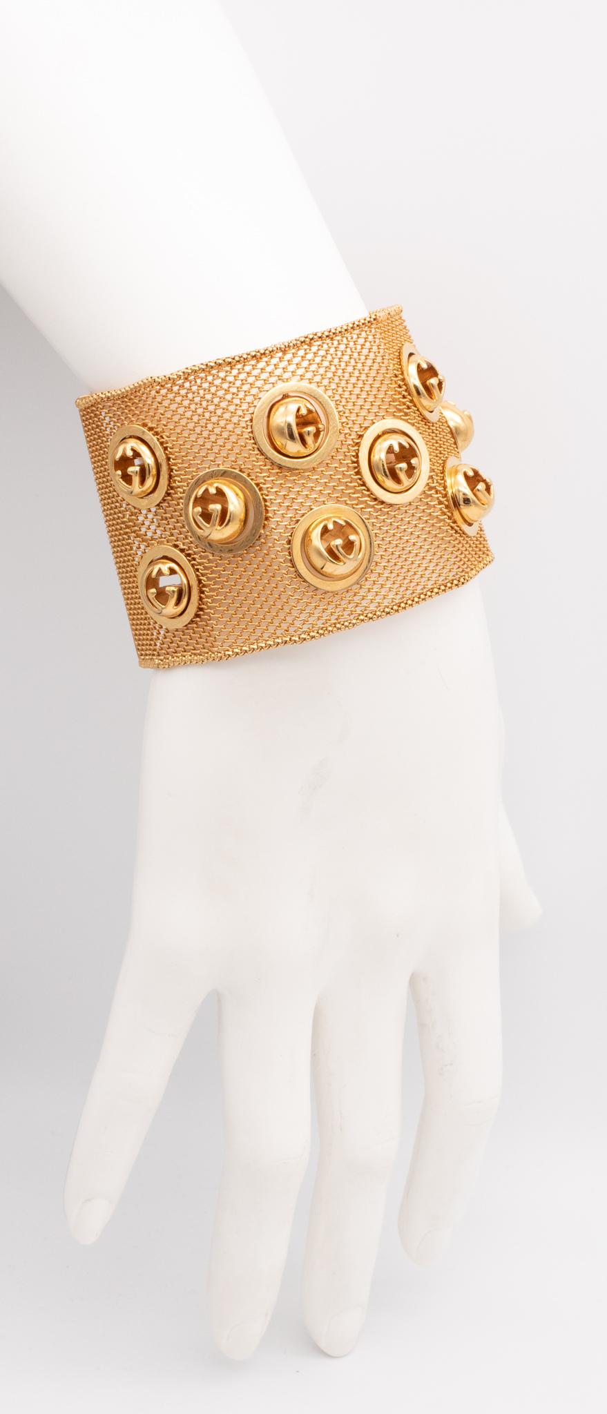 Retro Gucci Milan 1980 Flexible Bracelet With Kinetic Spheres Logo In 18Kt Yellow Gold