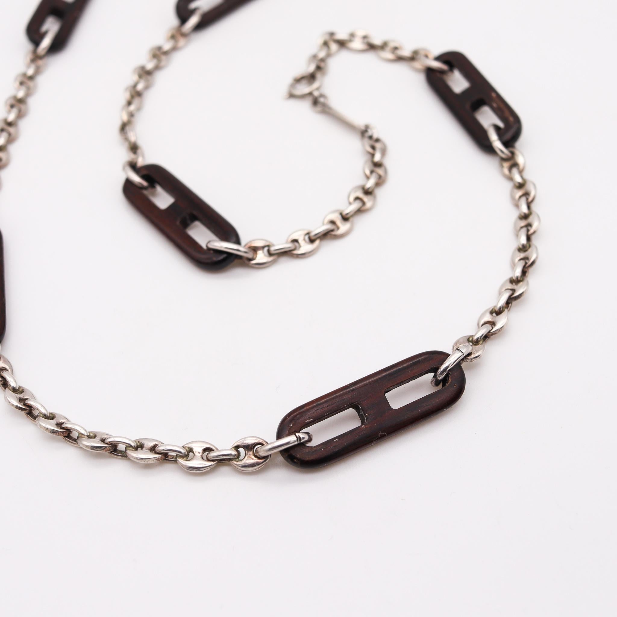 Modernist Gucci Milan Vintage Mariner Chain Sautoir in .925 Sterling with Ebony Wood
