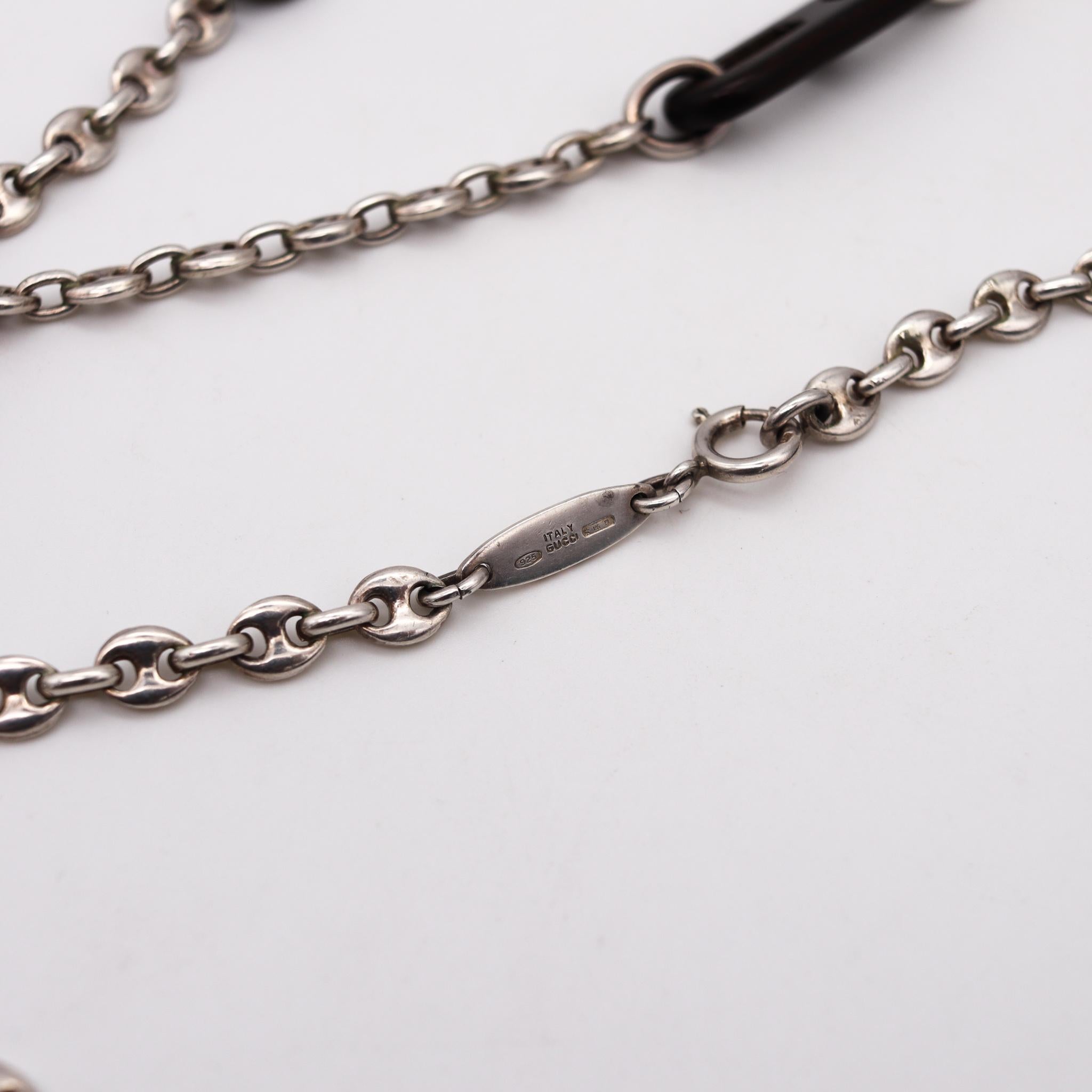 Gucci Milan Vintage Mariner Chain Sautoir in .925 Sterling with Ebony Wood In Excellent Condition In Miami, FL