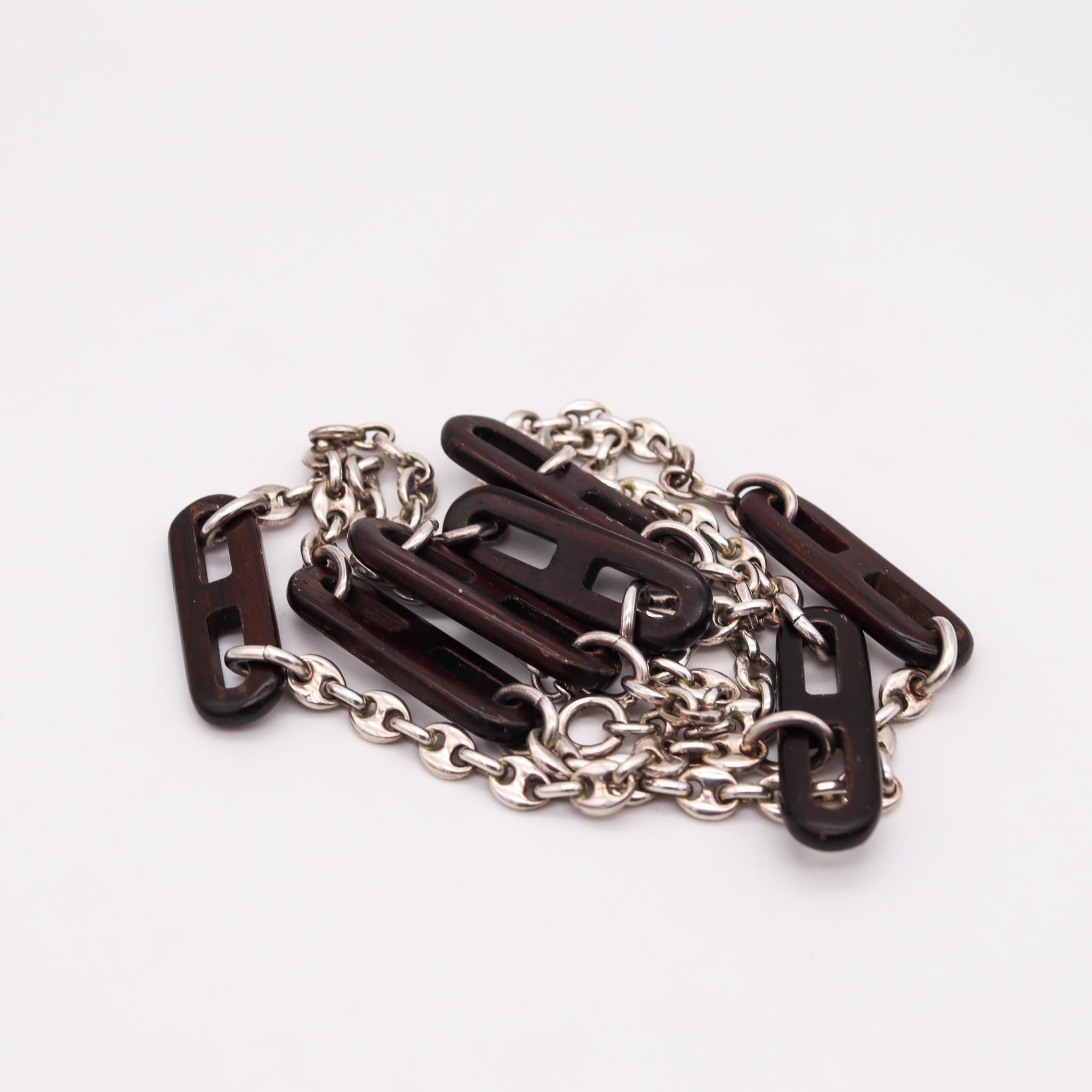 Women's or Men's Gucci Milan Vintage Mariner Chain Sautoir in .925 Sterling with Ebony Wood