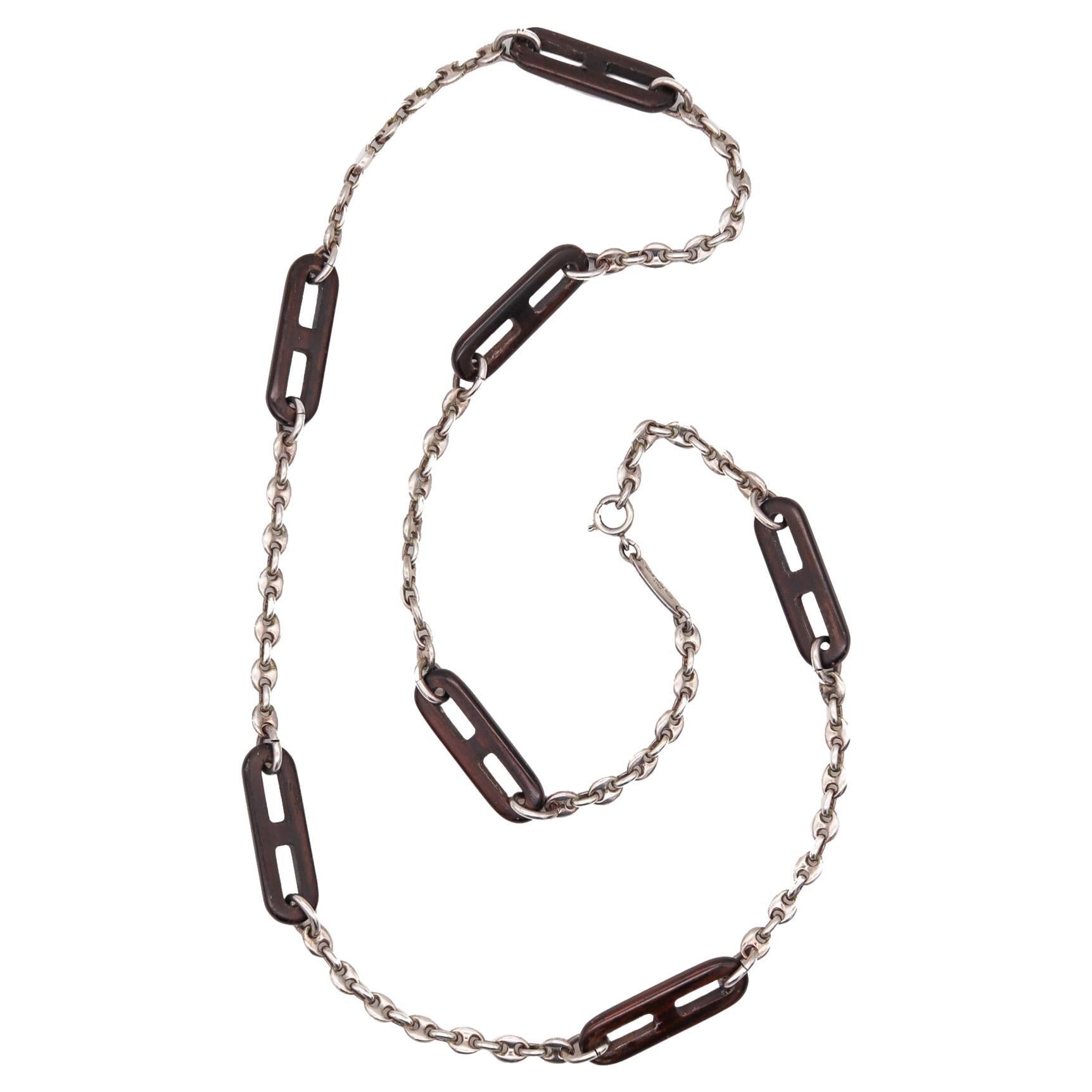 Gucci Milan Vintage Mariner Chain Sautoir en .925 Sterling with Ebony Wood en vente