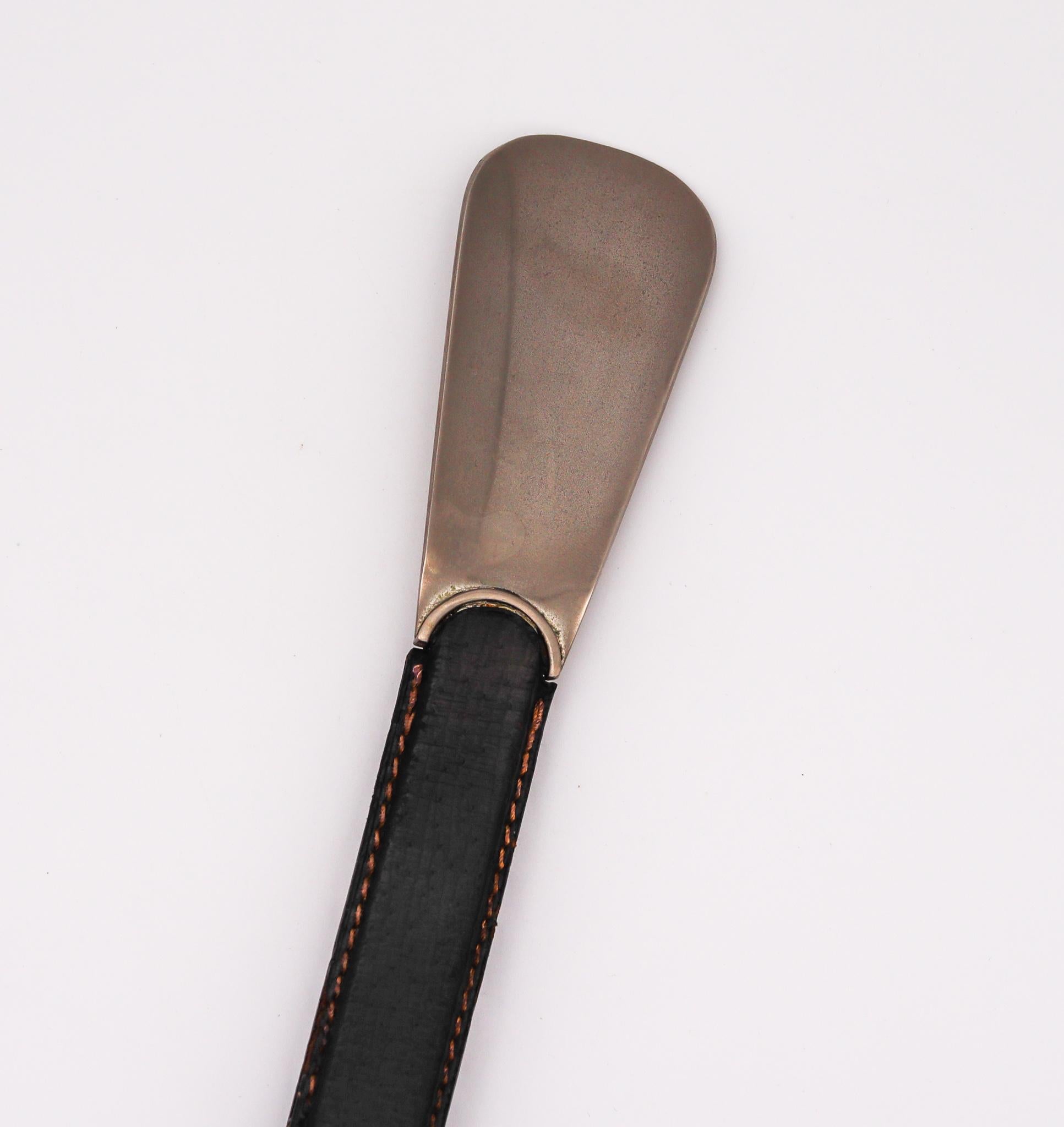 Mid-Century Modern Gucci Milano 1970 Shoe Horn with Handle in Leather and Stainless Steel