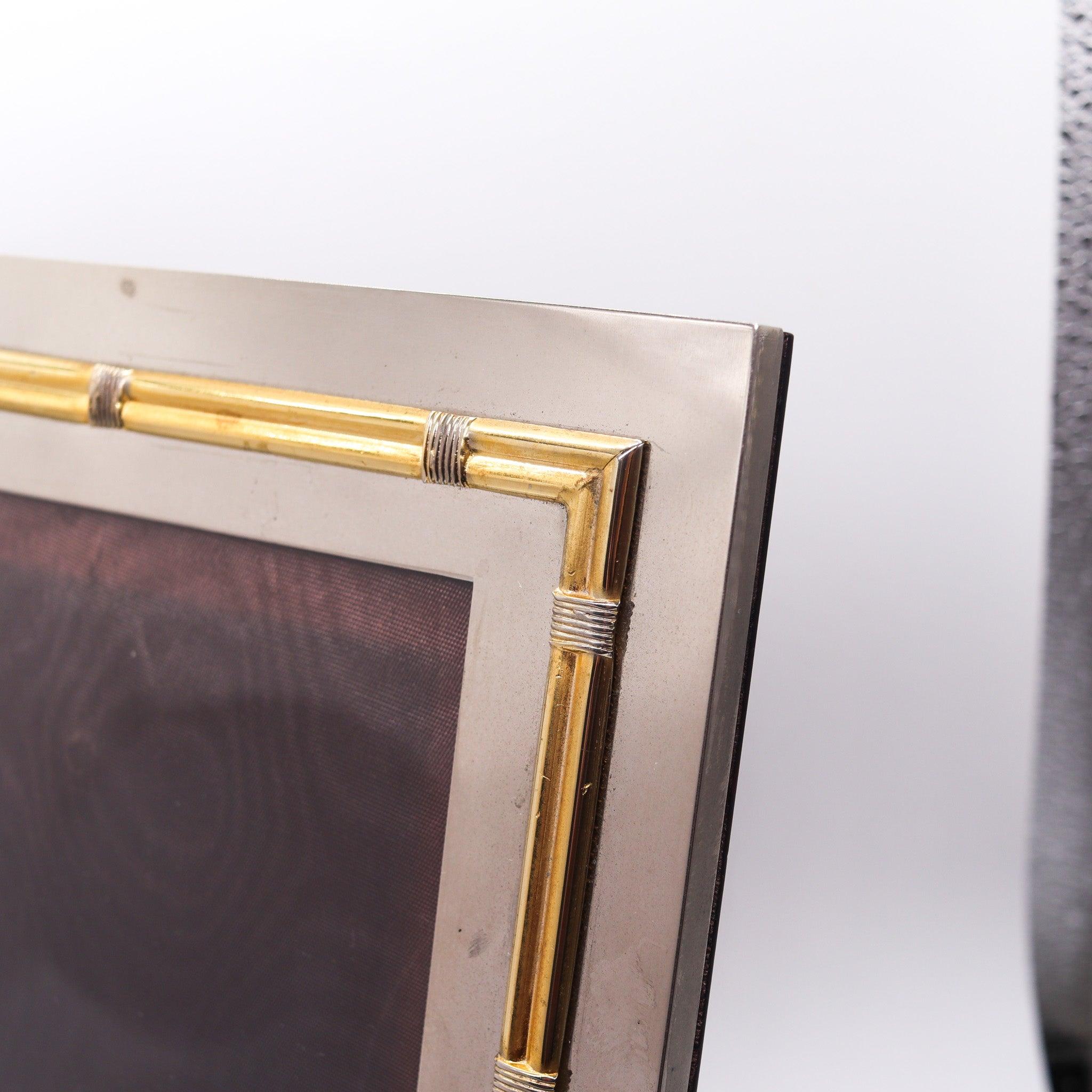 Italian GUCCI Milano 1970 Table-Desk Picture Frame In Polished Chrome and Gilt Bronze