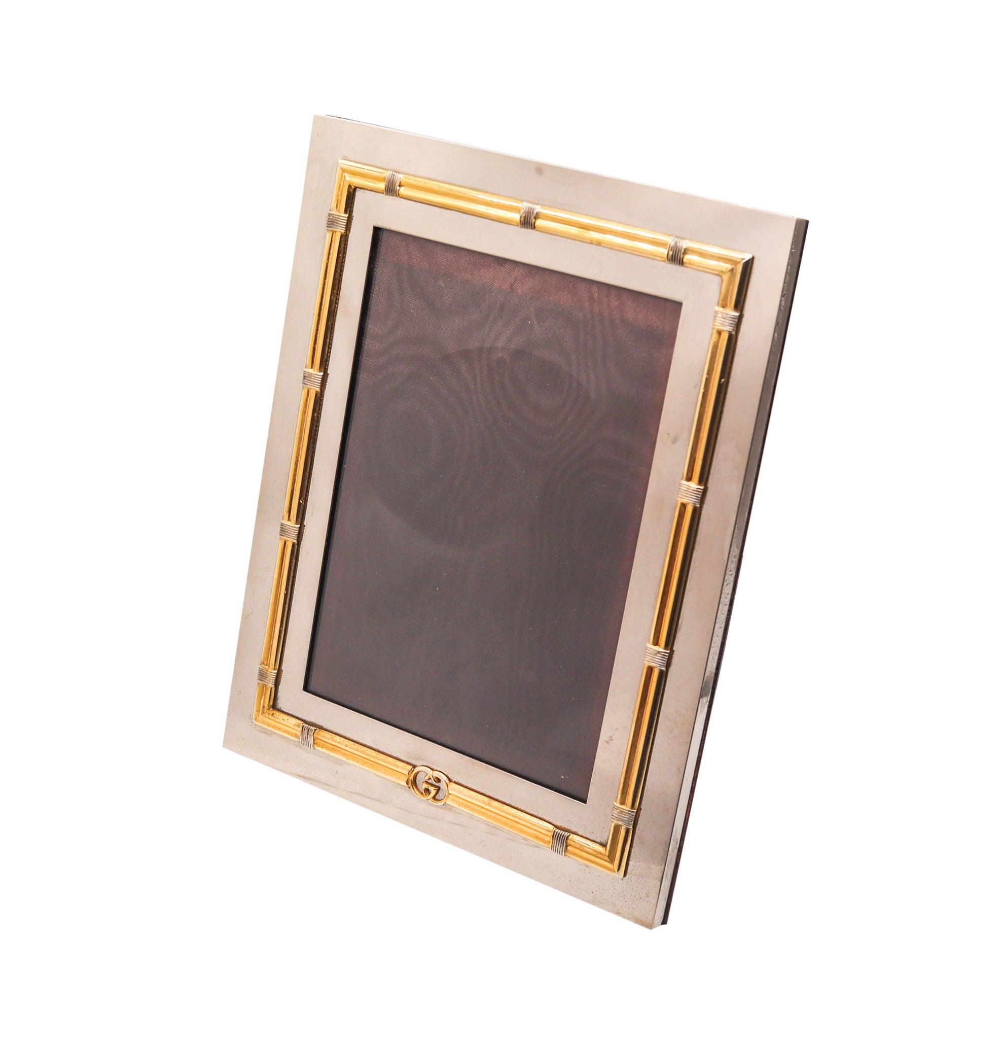 GUCCI Milano 1970 Table-Desk Picture Frame In Polished Chrome and Gilt Bronze 1