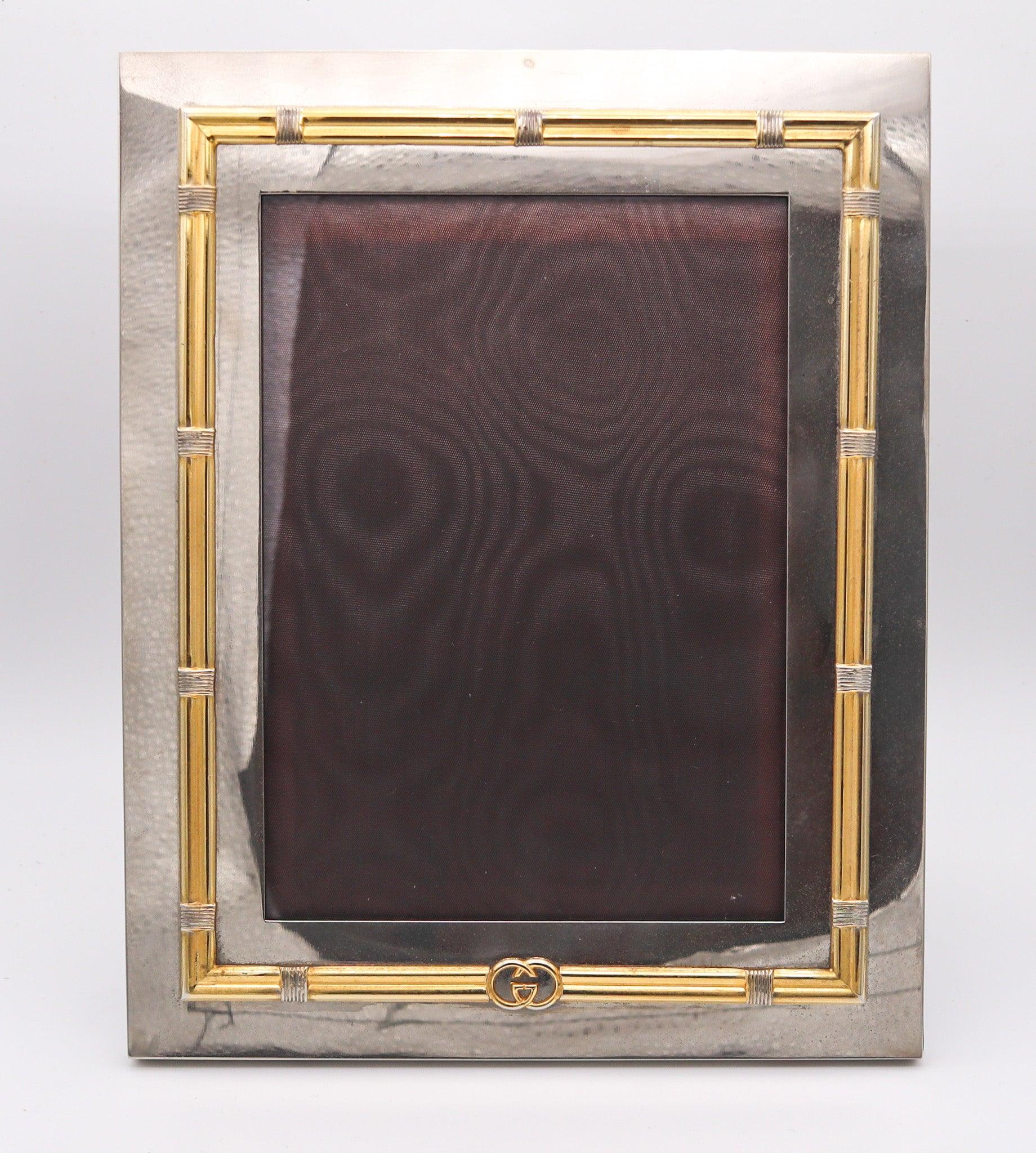 GUCCI Milano 1970 Table-Desk Picture Frame In Polished Chrome and Gilt Bronze 2