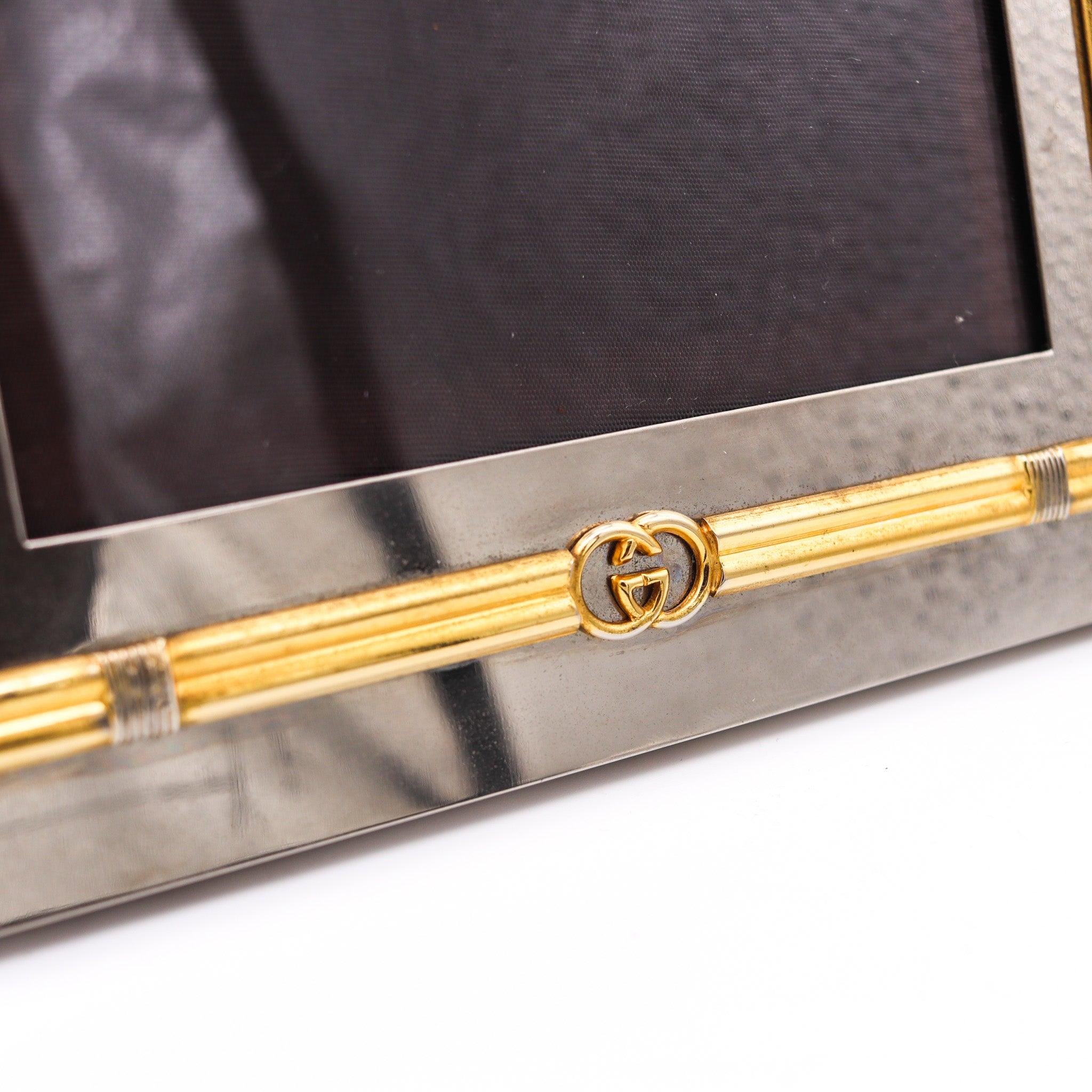 GUCCI Milano 1970 Table-Desk Picture Frame In Polished Chrome and Gilt Bronze 3