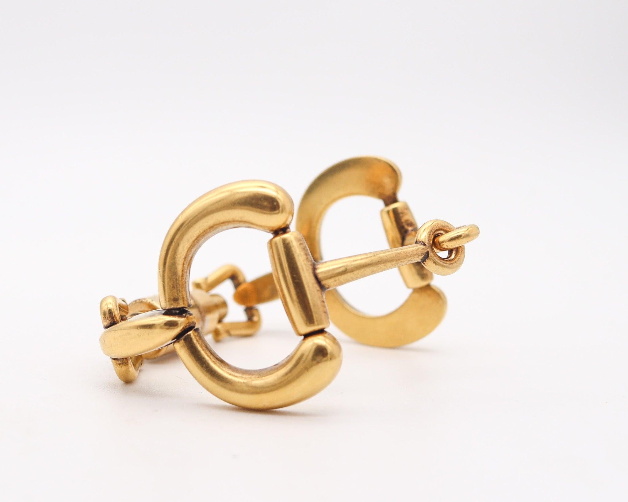 Modernist GUCCI Milano 1970 Vintage Double Horsebit Bracelet In Solid Gilt Bronze