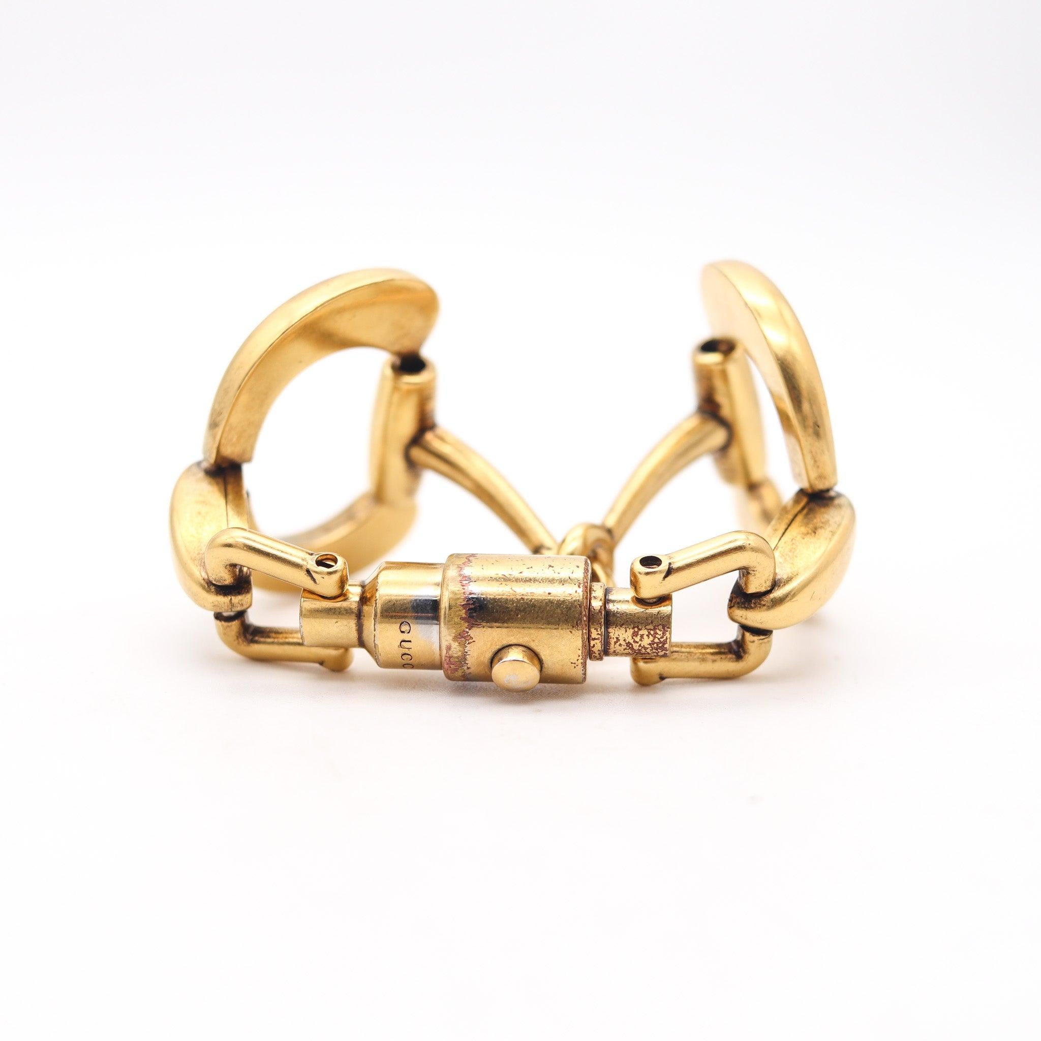 Women's or Men's GUCCI Milano 1970 Vintage Double Horsebit Bracelet In Solid Gilt Bronze