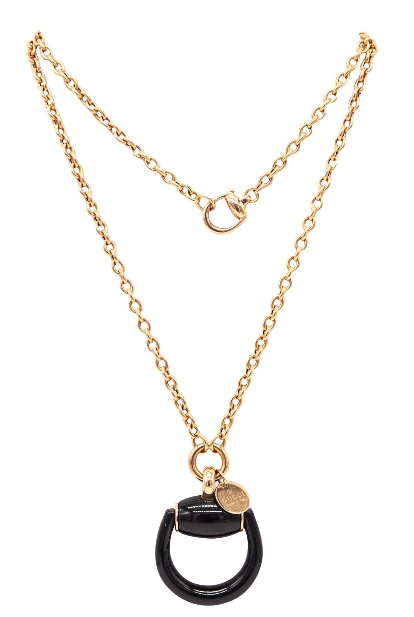 GUCCI Milano Enameled Horsebit Dangle Drop Necklace-Pendant In 18Kt Yellow Gold