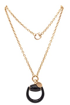 GUCCI Milano Enameled Horsebit Dangle Drop Necklace-Pendant In 18Kt Yellow Gold