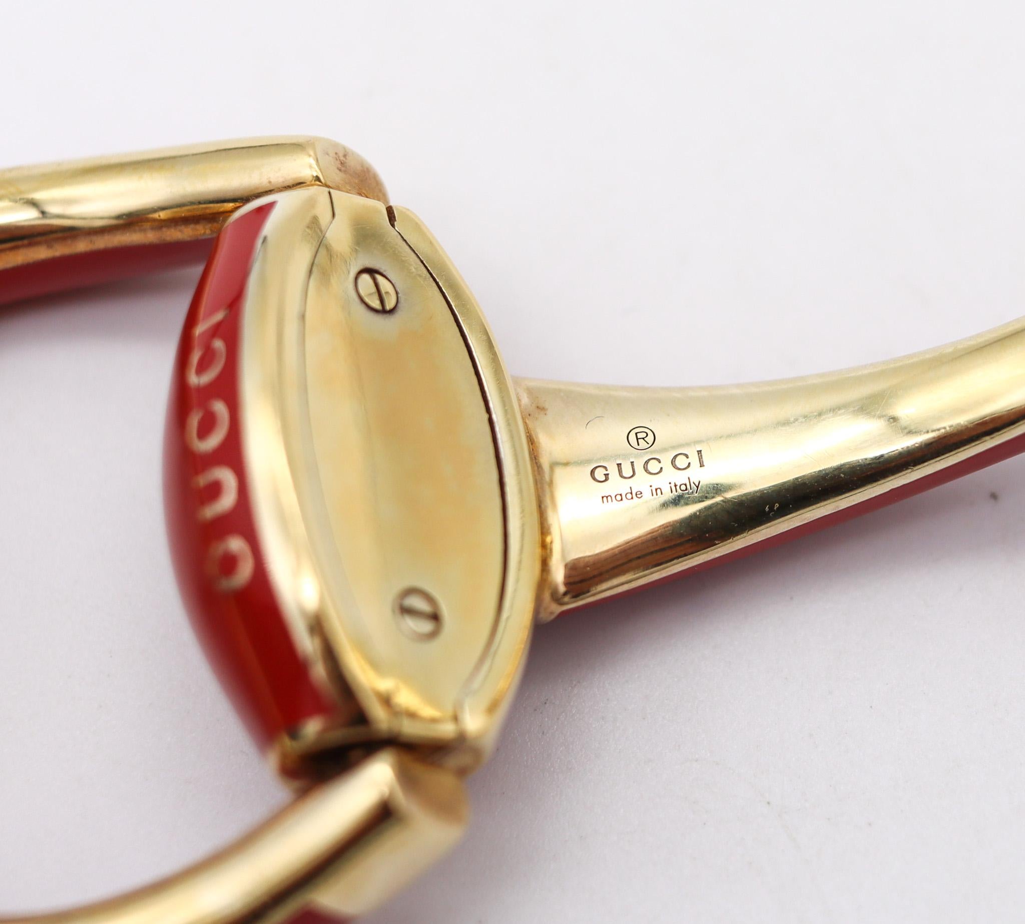Gucci Milano Enameled Vintage Double Horsebit Bracelet 18k Vermeil on Sterling In Excellent Condition In Miami, FL
