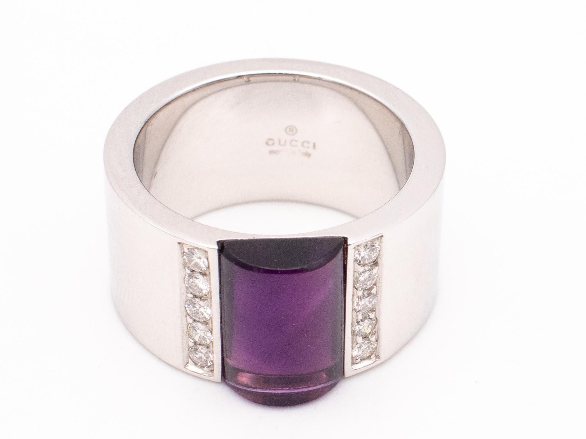 Mixed Cut Gucci Milano Geometric Ring in 18Kt White Gold with 3.10 Cts in Diamonds and Car