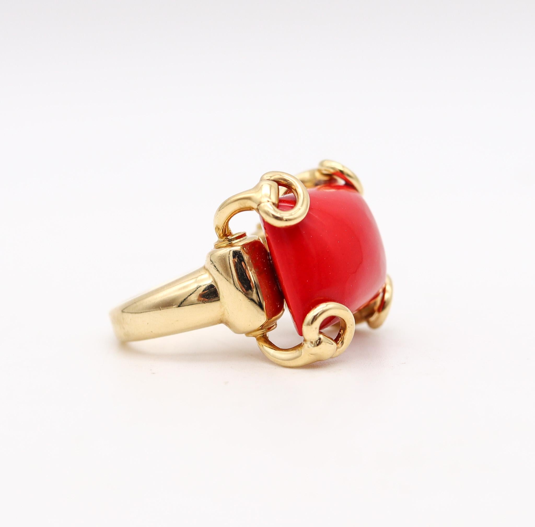 Modernist Gucci Milano Horse bits Cocktail Ring In 18Kt Yellow Gold with 24.45 Cts Coral For Sale