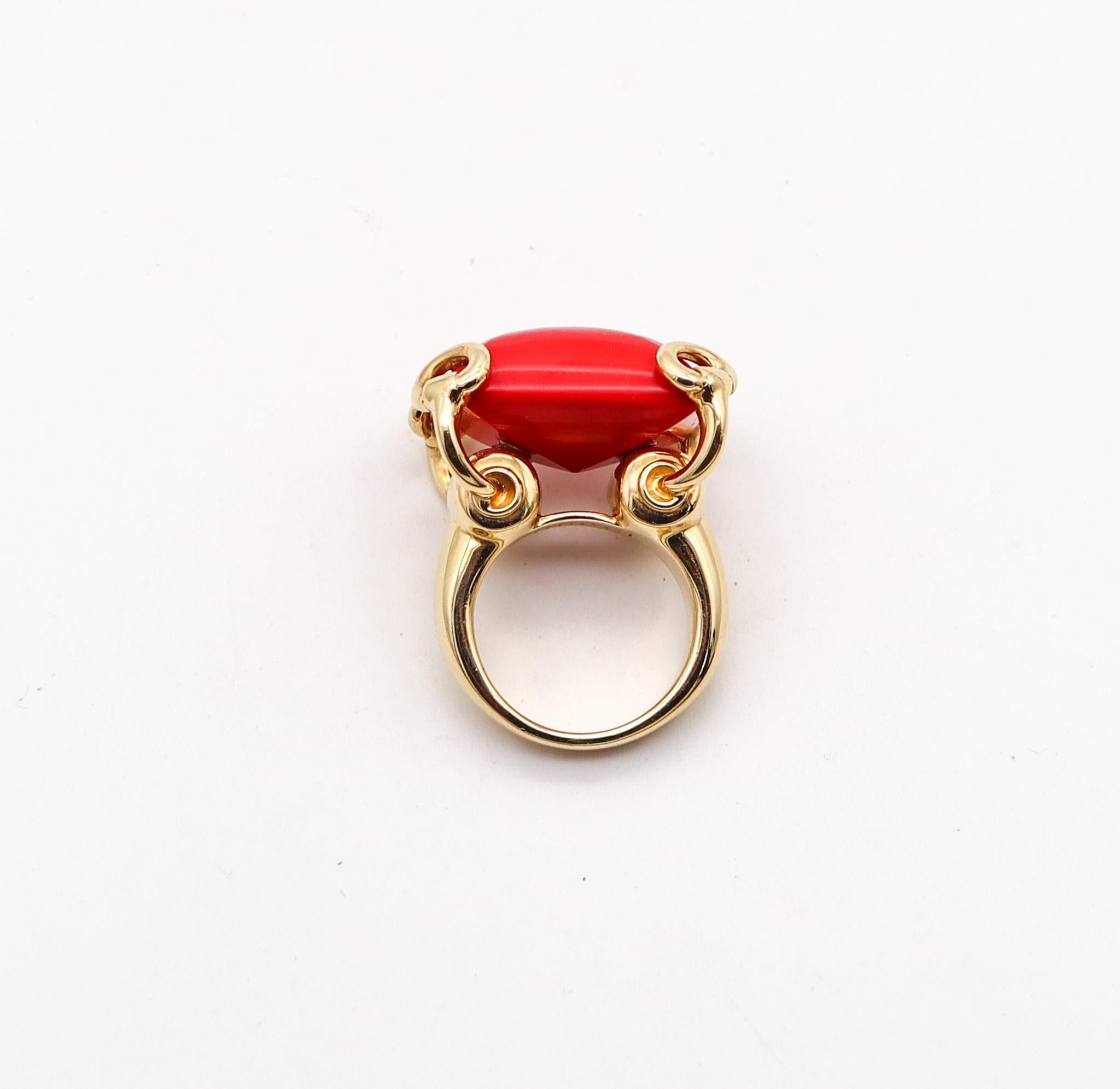 Women's Gucci Milano Horse bits Cocktail Ring In 18Kt Yellow Gold with 24.45 Cts Coral For Sale