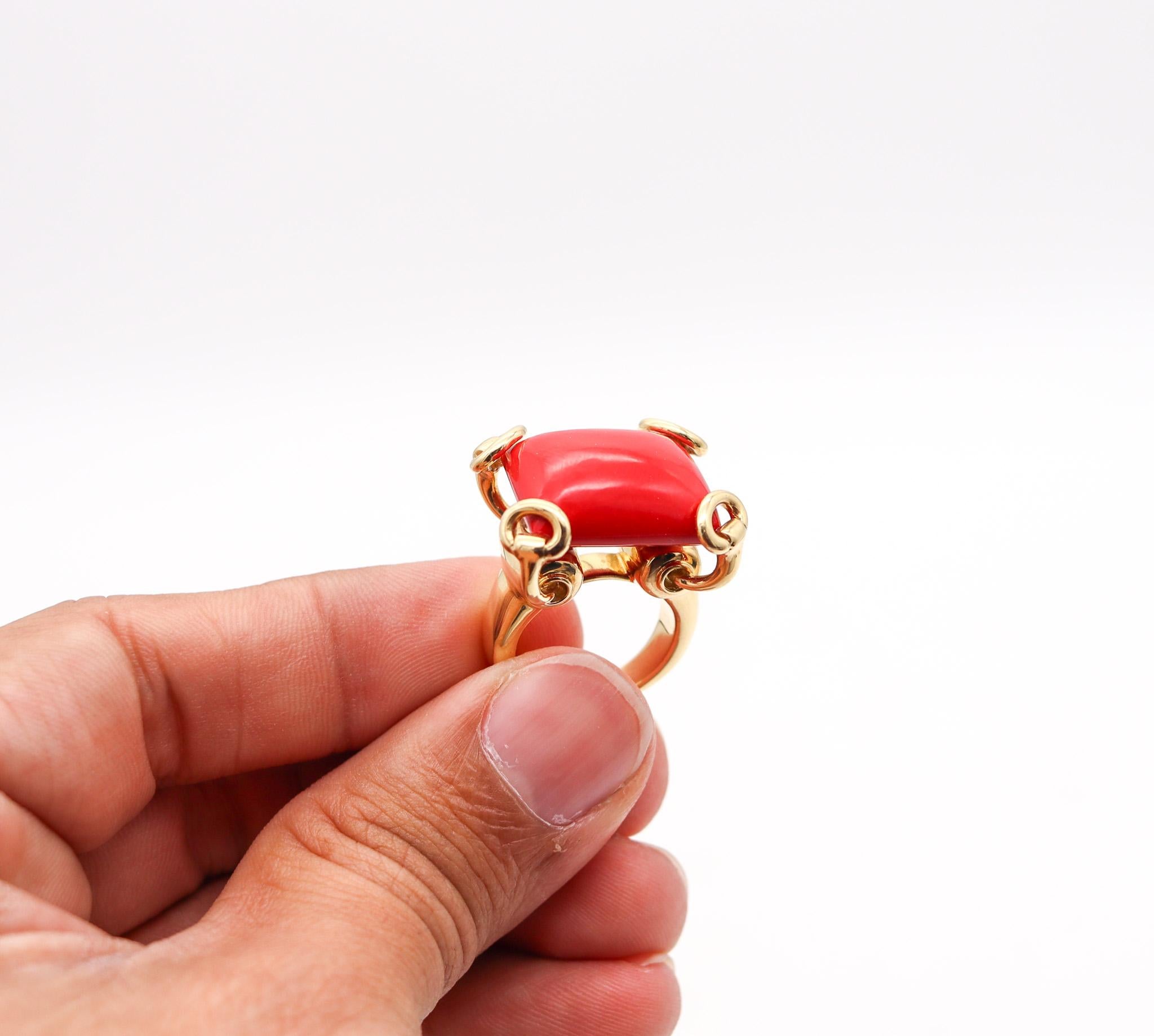 Gucci Milano Horse bits Cocktail Ring In 18Kt Yellow Gold with 24.45 Cts Coral For Sale 1