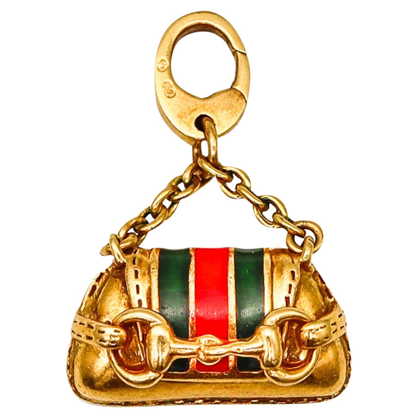 Gucci Milano Horsebit Bag Charm Pendant In 18Kt Gold With Red And Green Enamel