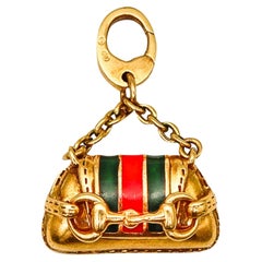 Gucci Milano Horsebit Bag Charm Pendant In 18Kt Gold With Red And Green Enamel