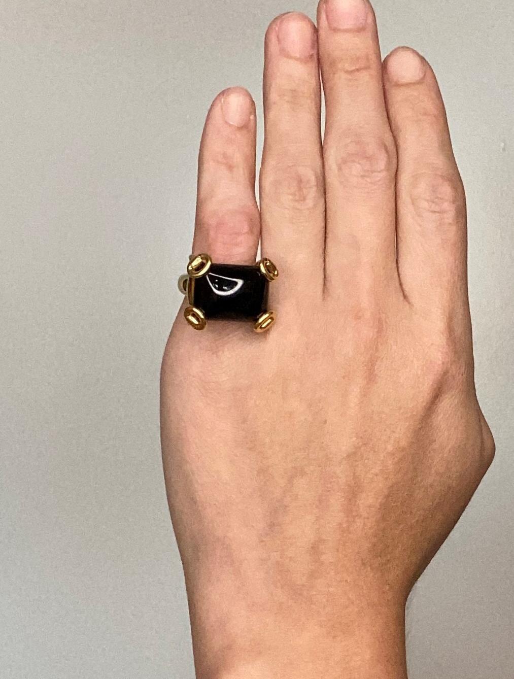Gucci Milano Horsebit Cocktail Ring in 18Kt Yellow Gold with 26 Cts Black Onyx 4