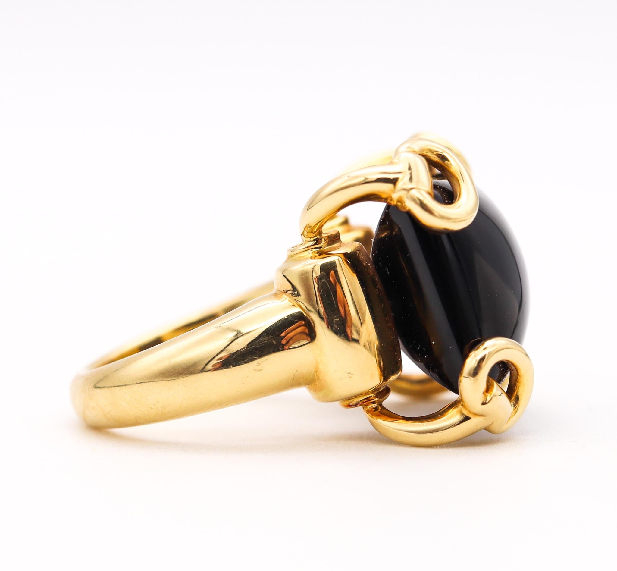 Gucci Milano Horsebit Cocktail Ring in 18Kt Yellow Gold with 26 Cts Black Onyx In Excellent Condition In Miami, FL