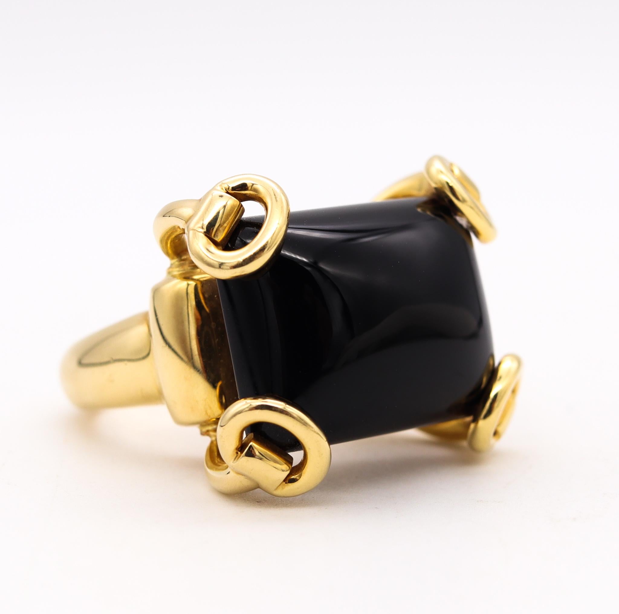 Women's or Men's Gucci Milano Horsebit Cocktail Ring in 18Kt Yellow Gold with 26 Cts Black Onyx