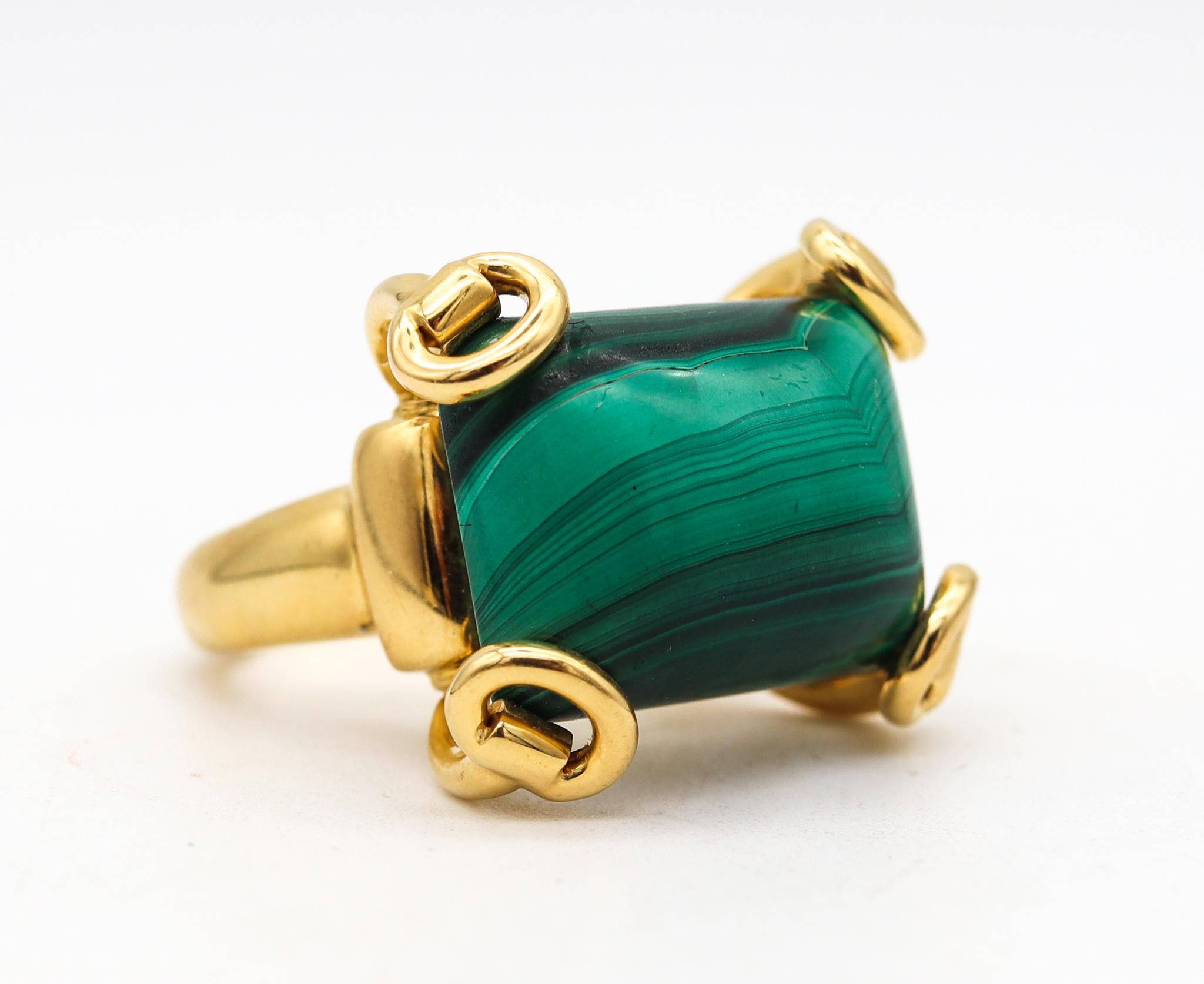 Gucci Milano Horsebit Cocktail Ring In 18Kt Yellow Gold with 26.65 Cts Malachite In Excellent Condition For Sale In Miami, FL