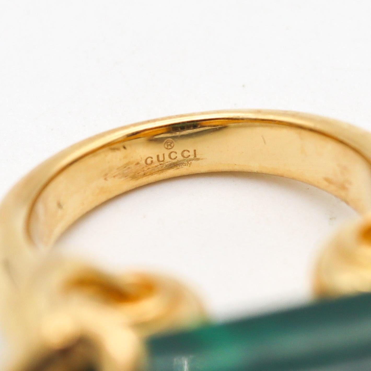 Modernist Gucci Milano Horsebit Cocktail Ring In 18Kt Yellow Gold with 26.65 Cts Malachite For Sale