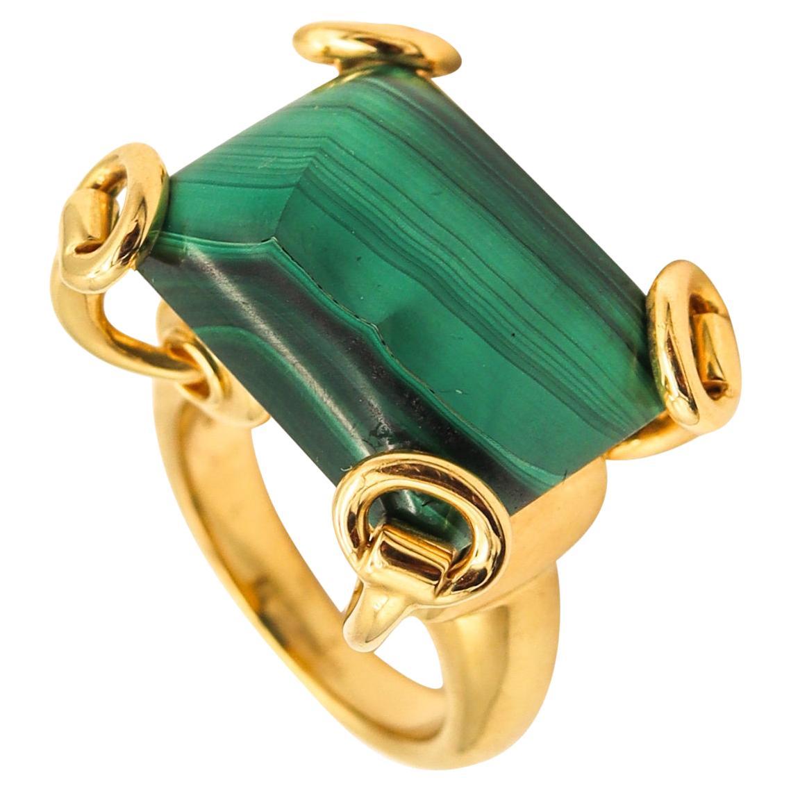 Gucci Milano Horsebit Cocktail Ring In 18Kt Yellow Gold with 26.65 Cts Malachite For Sale